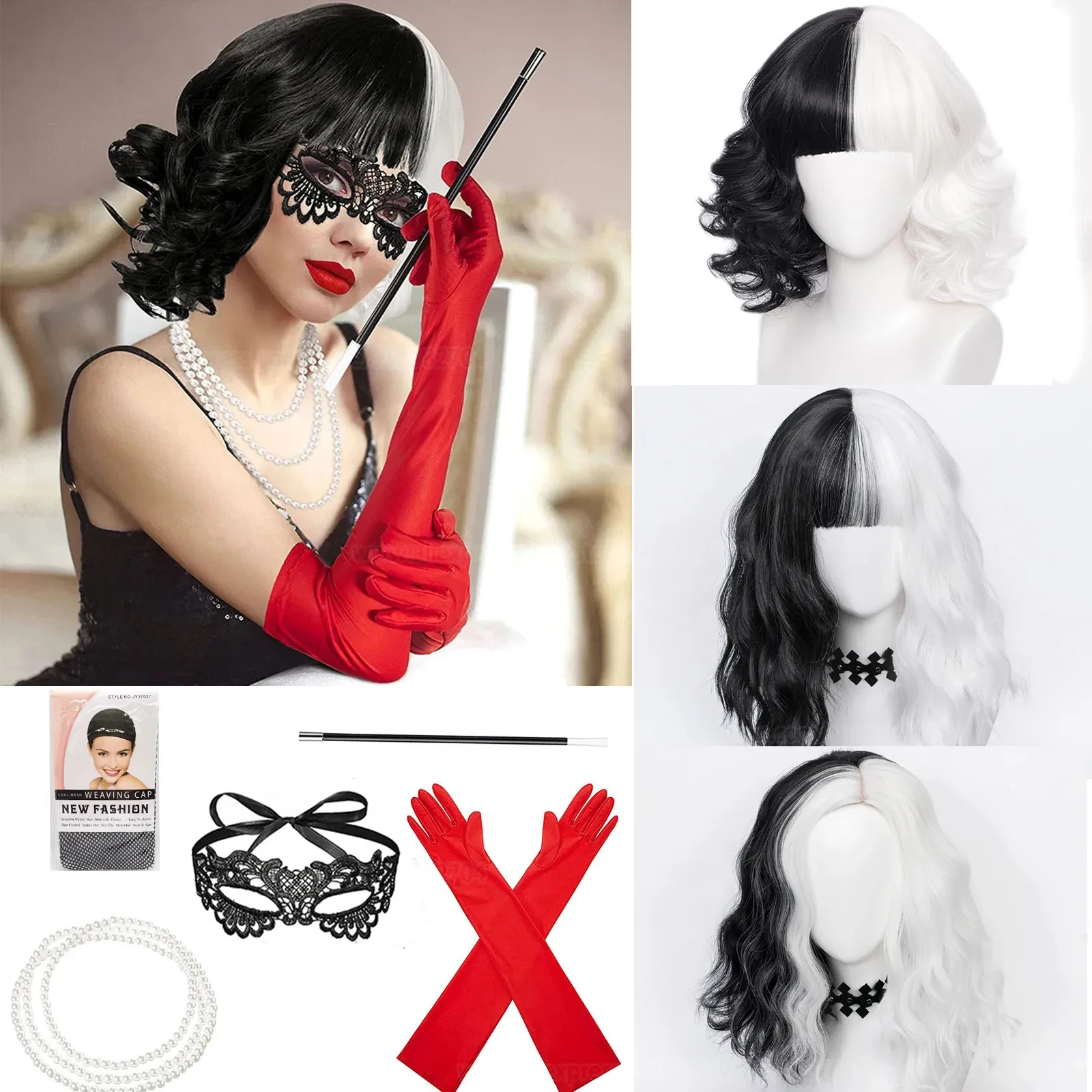 Heat Resistant Glove - Wig Cosplay Anime Cruella de Vil,
