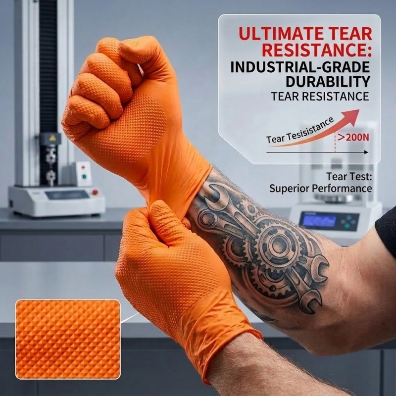Sarung Tangan Nitril Oranye He - Nitrile Mechanic Glove ulasan dan harga